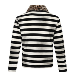 STARRVAINT Leopard Collar Stripe Polo Tee