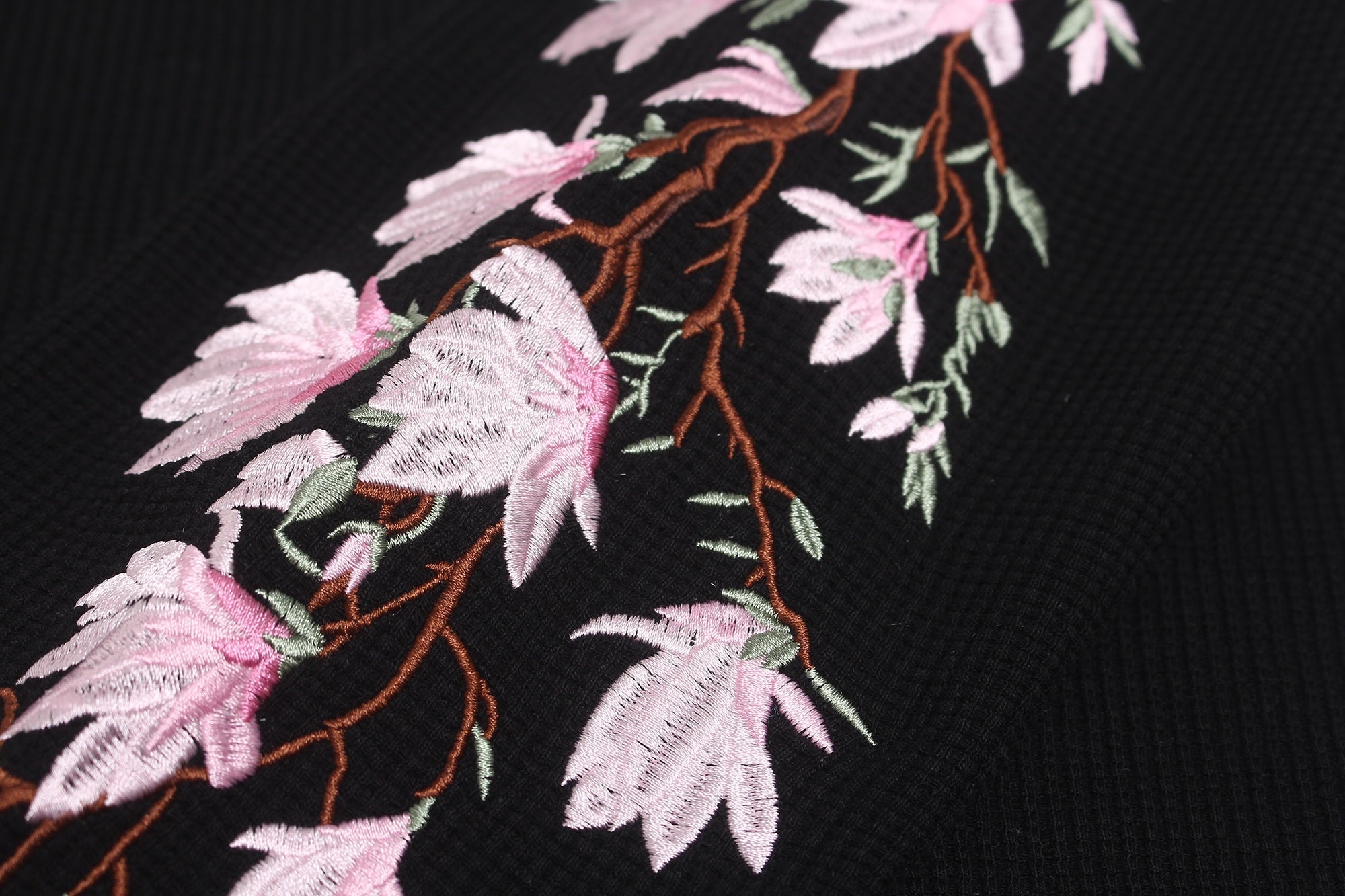 STARRVAINT Floral Sleeve Waffle Long Sleeve
