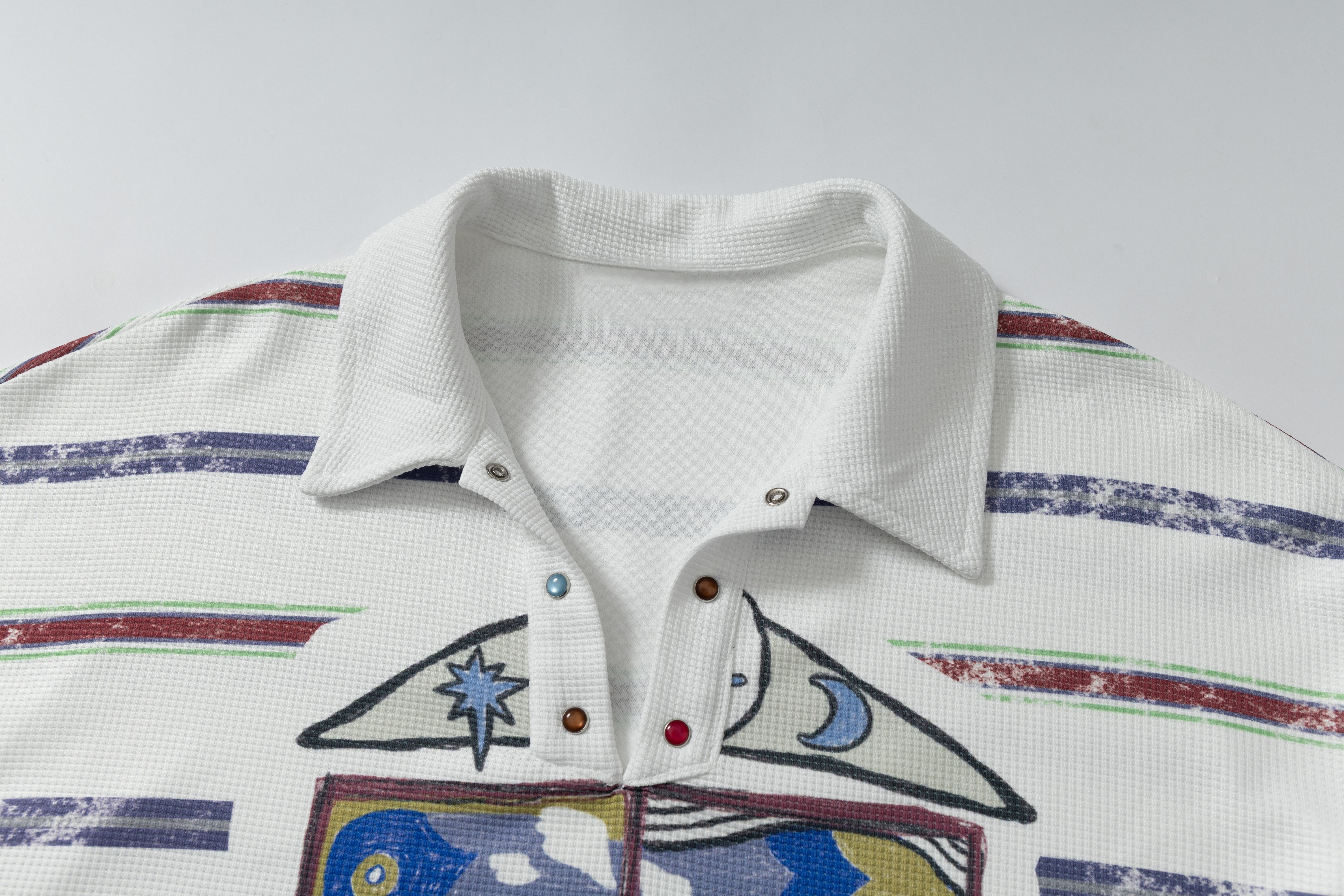 STARRVAINT Abstract Stripe Long-Sleeve Polo Shirt