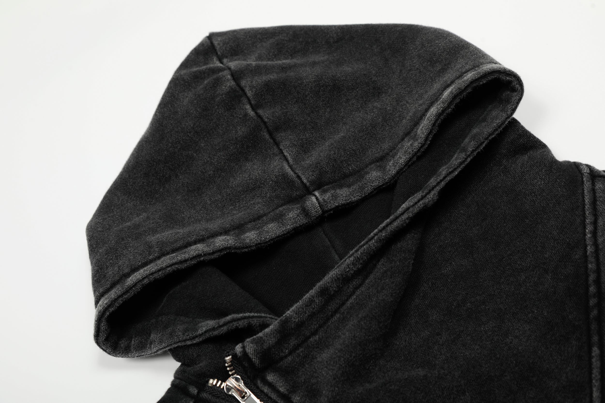 STARRVAINT Asymmetric Zip Washed Hoodie Jacket
