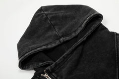 STARRVAINT Asymmetric Zip Washed Hoodie Jacket