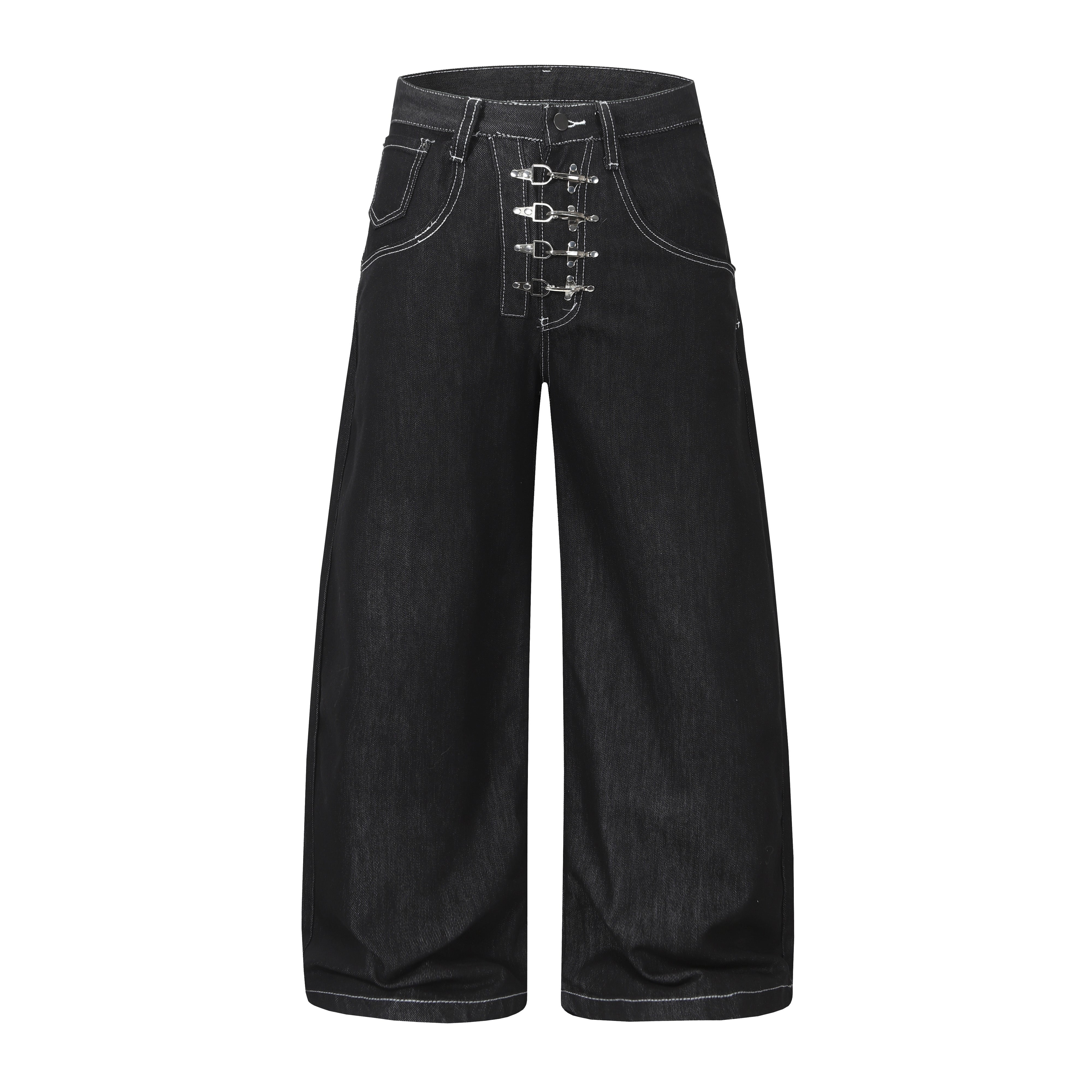 STARRVAINT Buckle Detail Wide-Leg Denim Pants