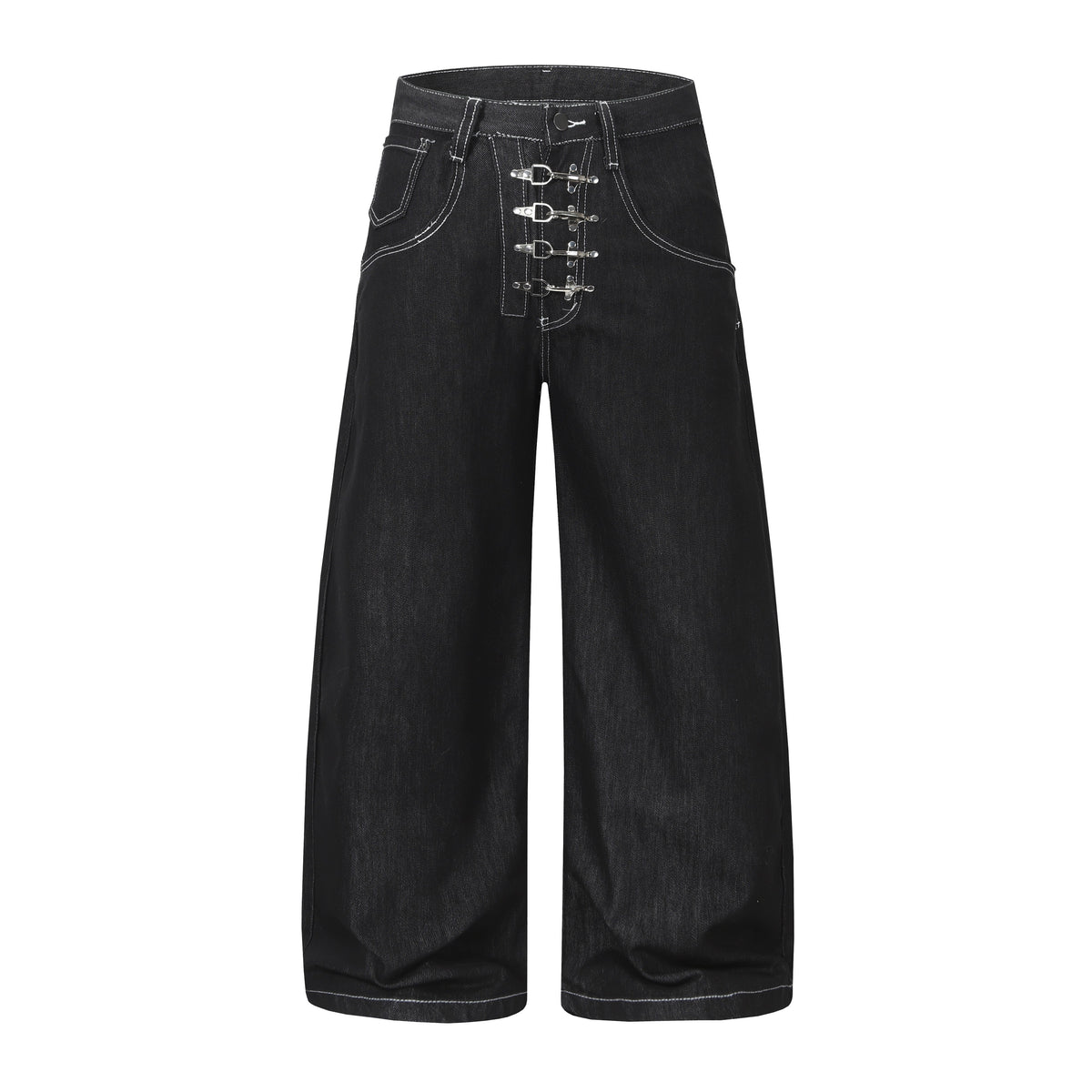 STARRVAINT Buckle Detail Wide-Leg Denim Pants