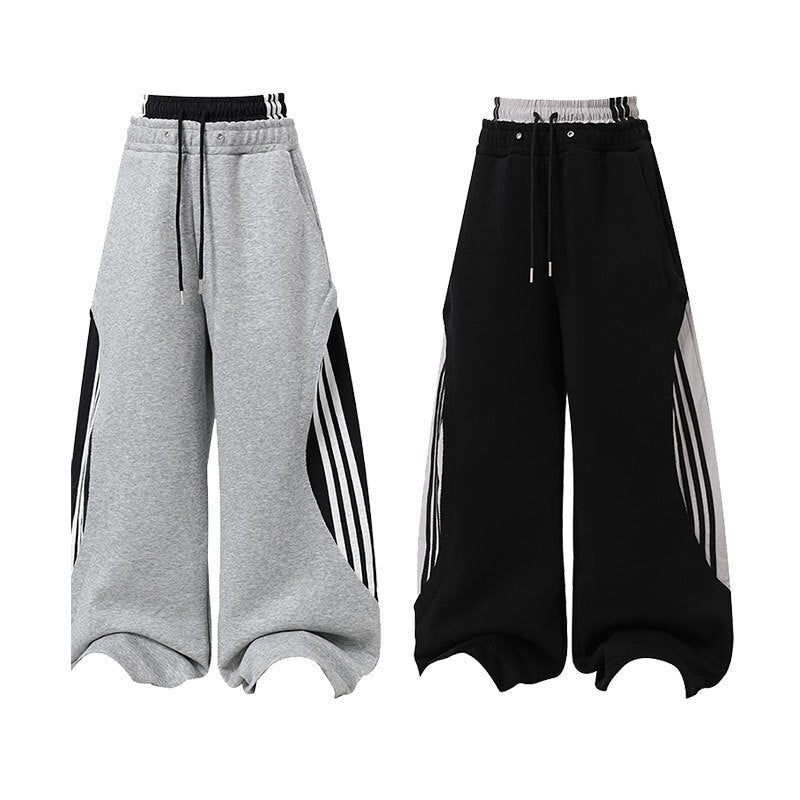 STARRVAINT Double-Waist Stripe Wide-Leg Sweatpants