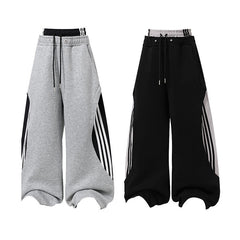 STARRVAINT Double-Waist Stripe Wide-Leg Sweatpants