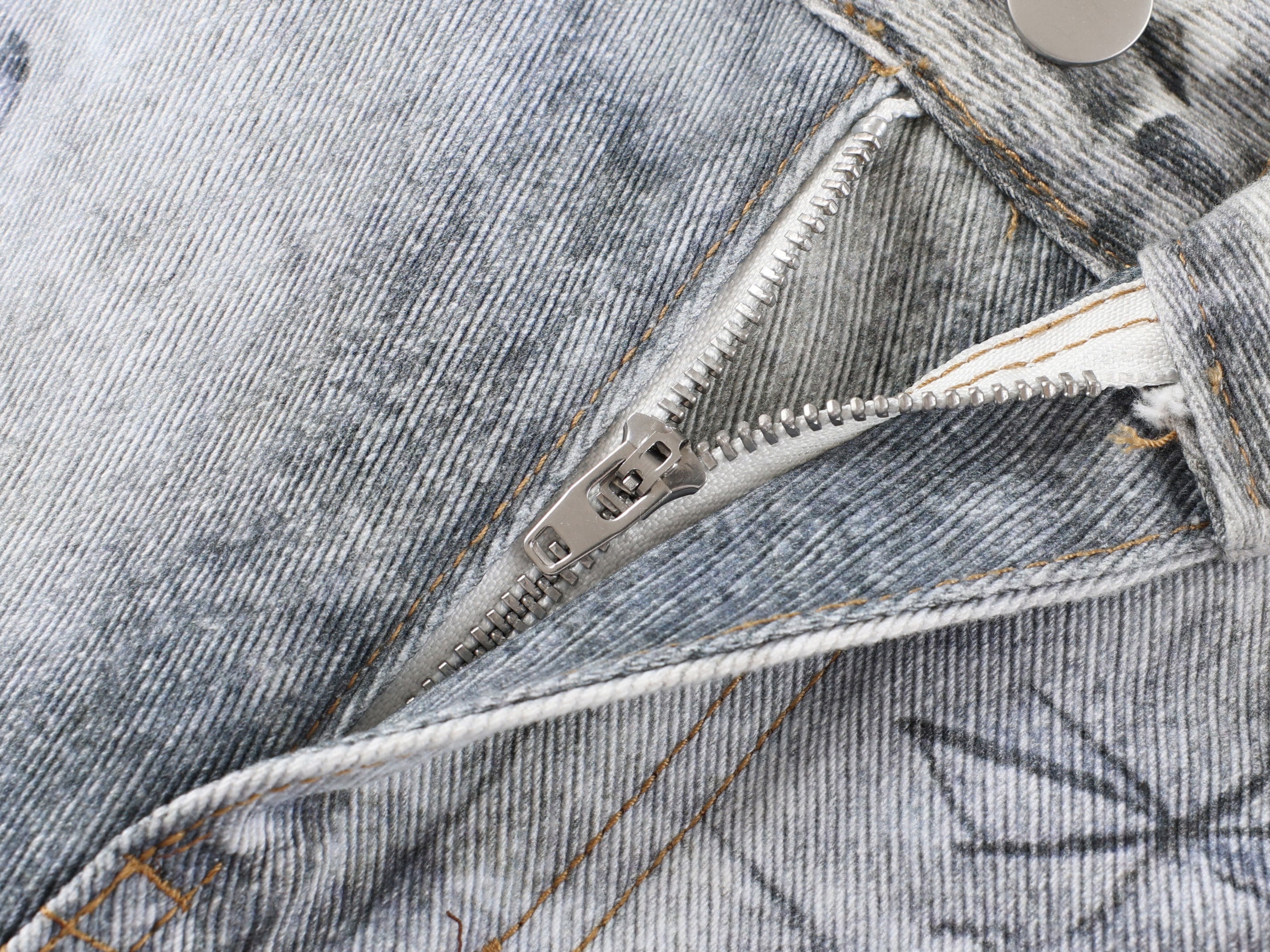 STARRVAINT Graffiti Washed Curved Denim Pants