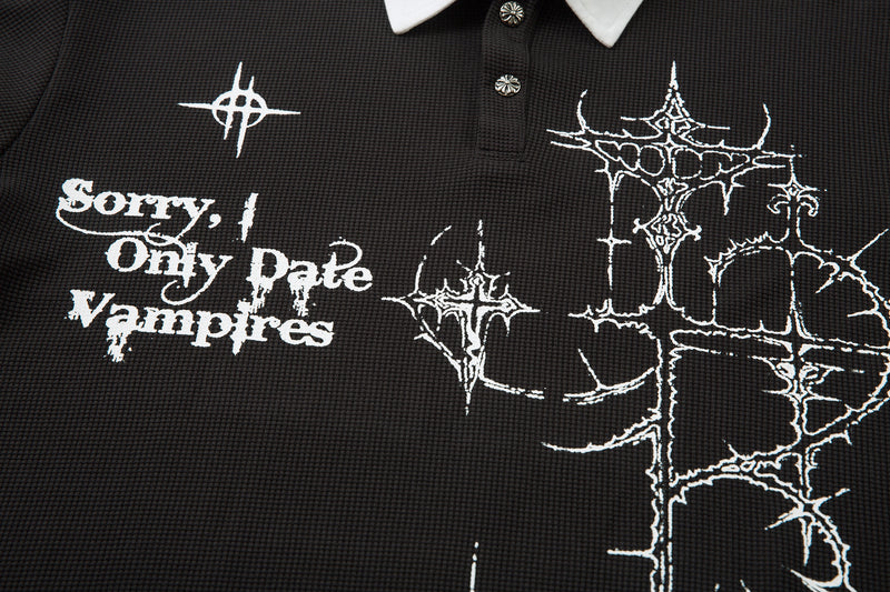 STARRVAINT Vampire Graphic Layered Polo Long Sleeve