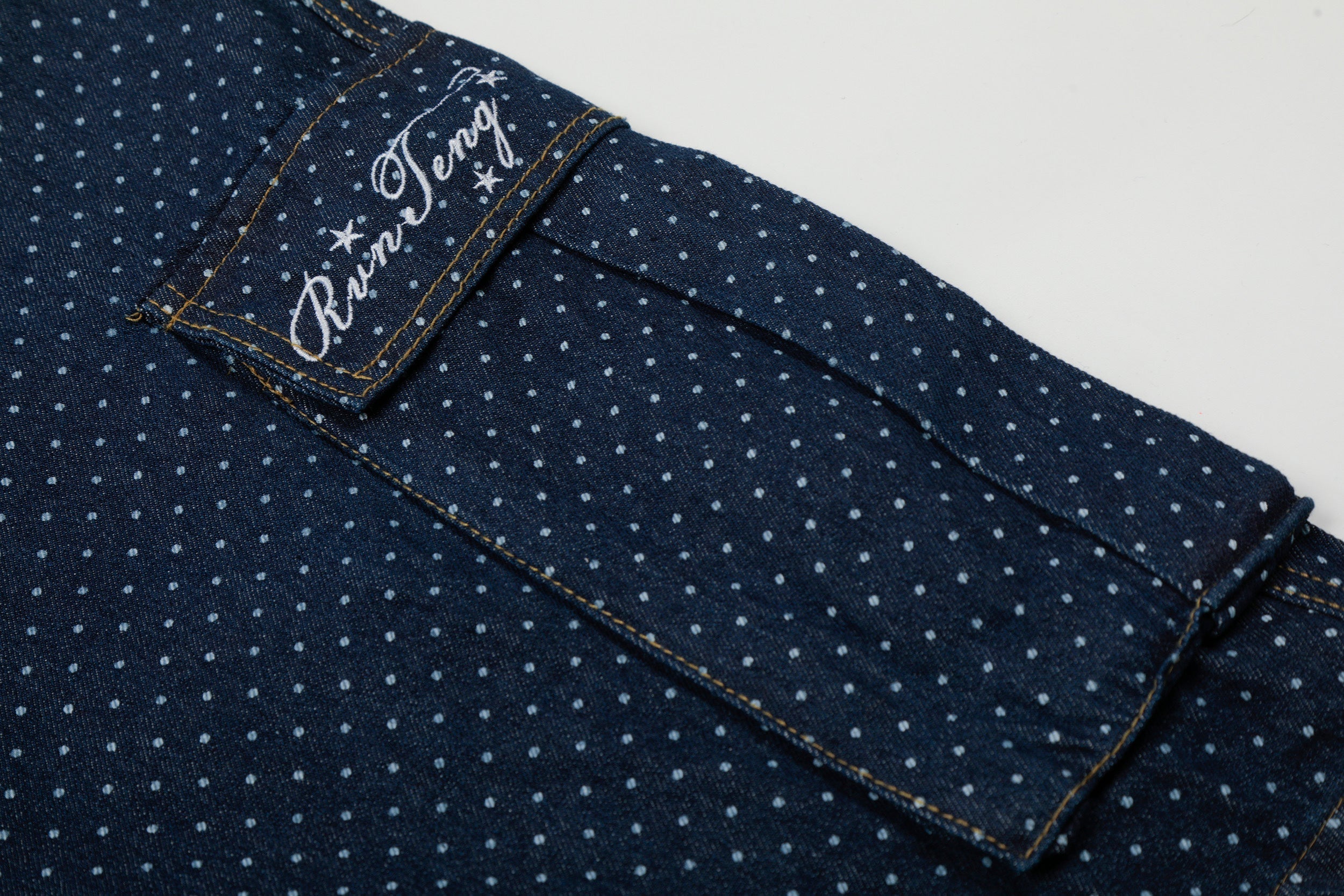 STARRVAINT Polka Dot Denim Cargo Shorts