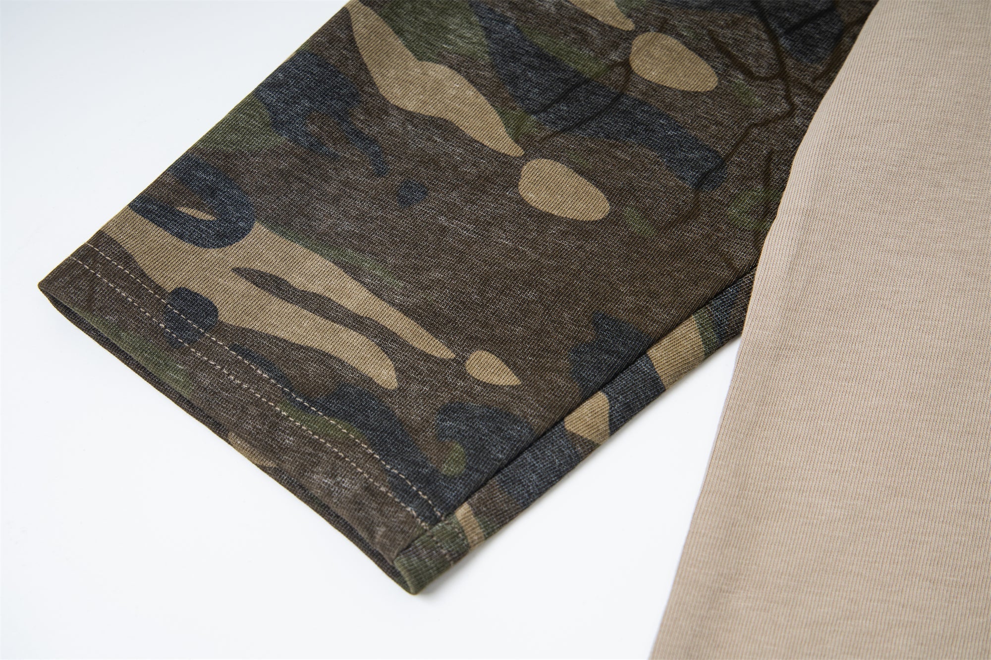 STARRVAINT Layered Camo-Sleeve Distressed Graphic Tee