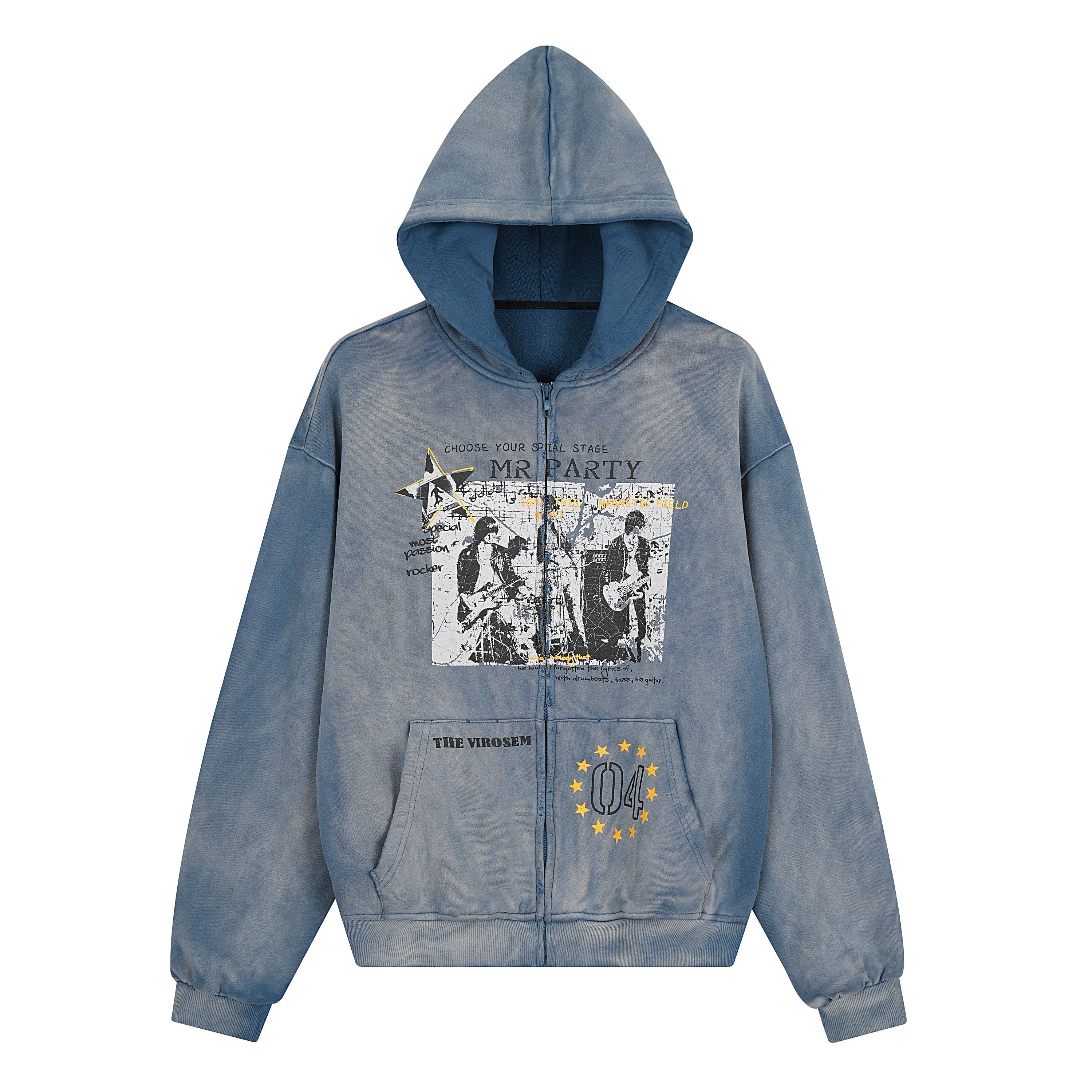 STARRVAINT Vintage Graphic Zip-Up Hoodie