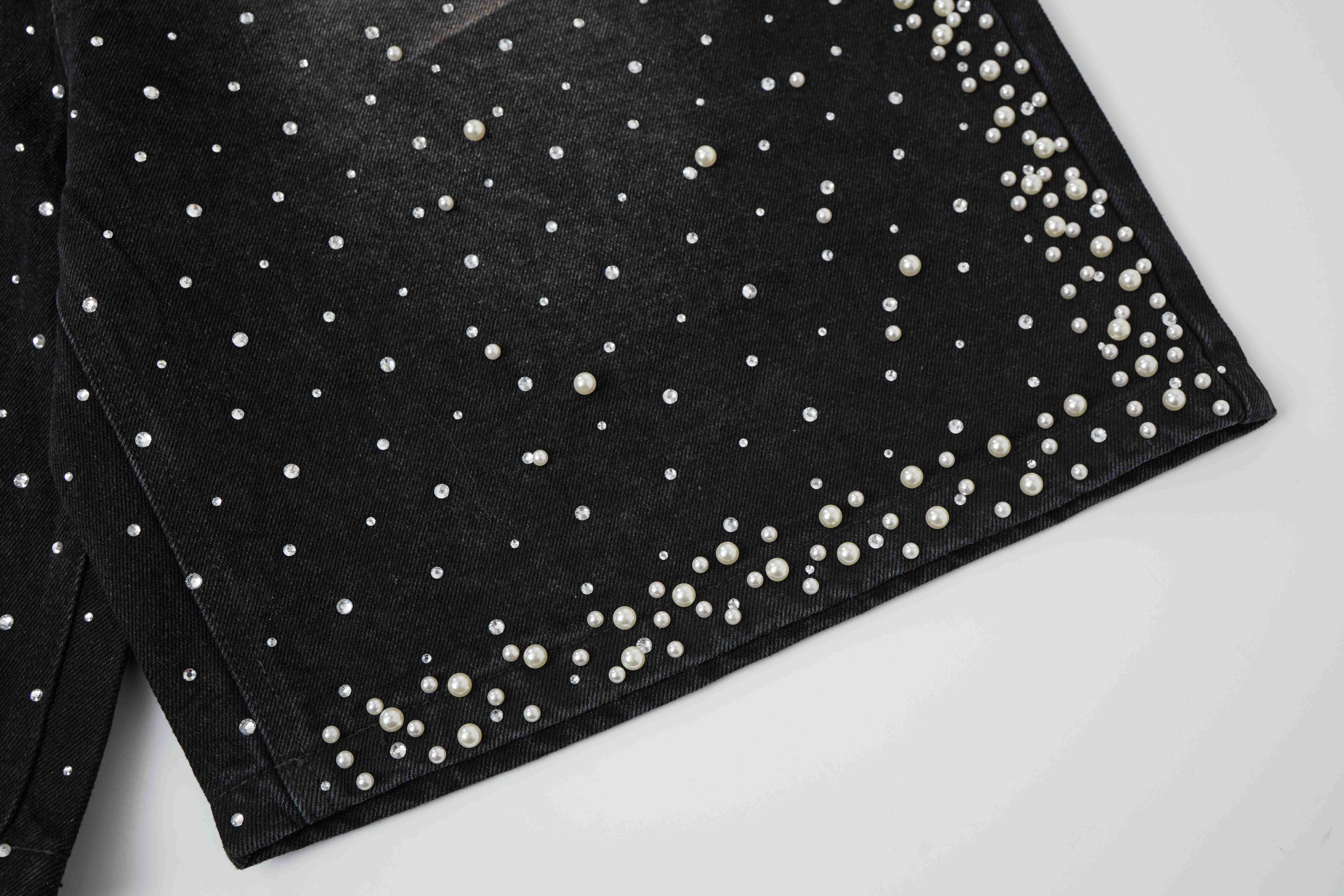 STARRVAINT Pearl Studded Denim Shorts
