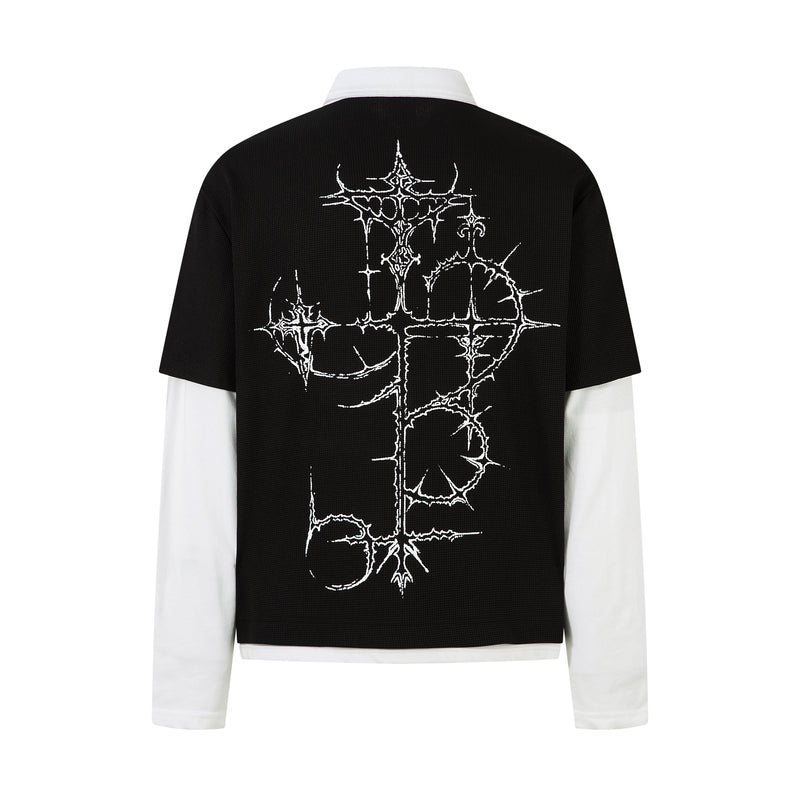 STARRVAINT Vampire Graphic Layered Polo Long Sleeve