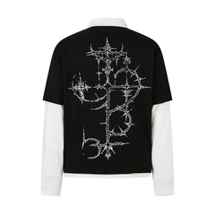 STARRVAINT Vampire Graphic Layered Polo Long Sleeve