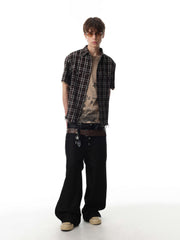 STARRVAINT “Distressed Plaid Short Sleeve Shirt”