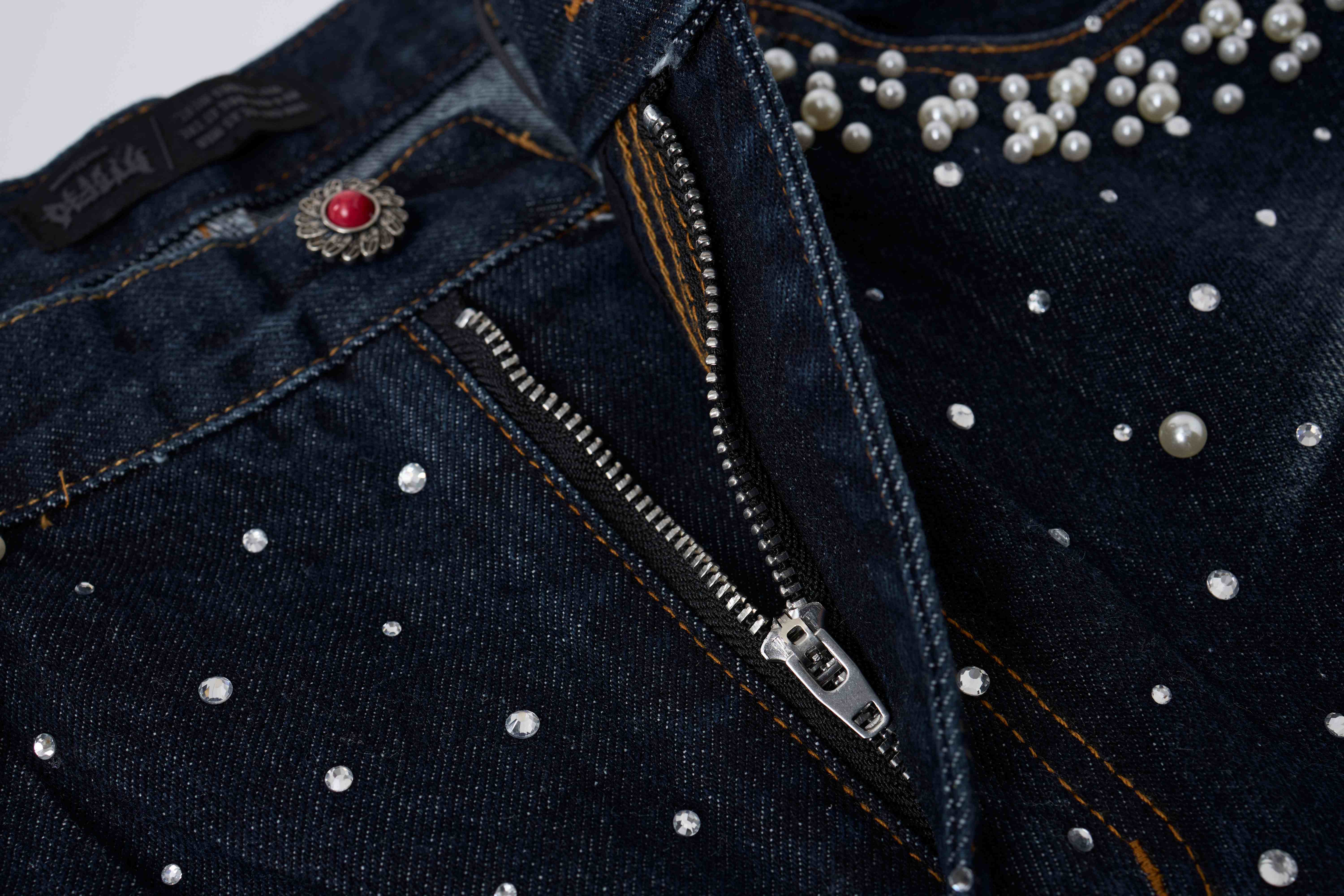 STARRVAINT Pearl Studded Denim Shorts