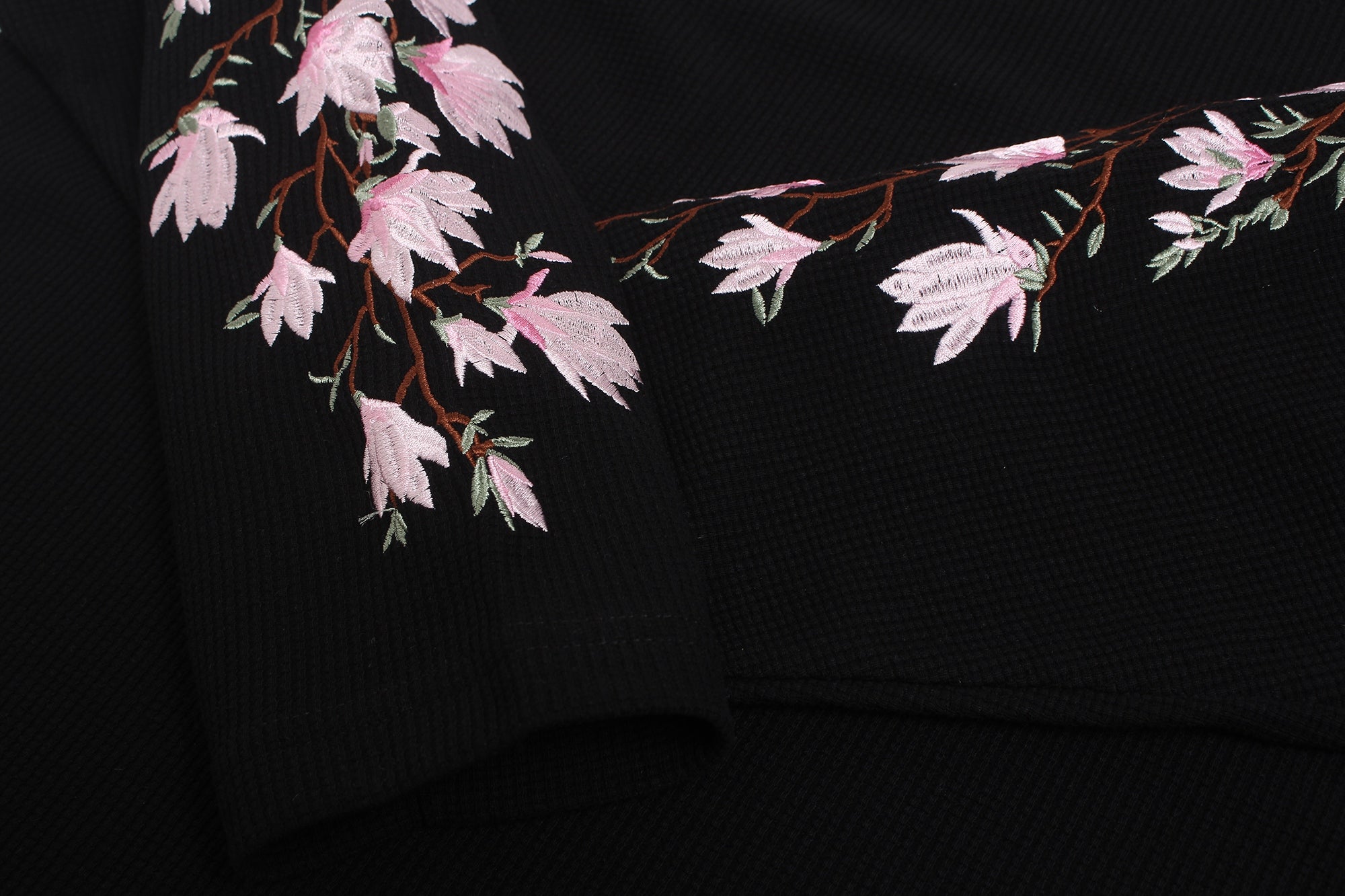 STARRVAINT Floral Sleeve Waffle Long Sleeve