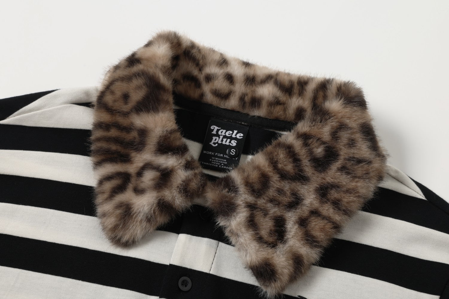 STARRVAINT Leopard Collar Stripe Polo Tee