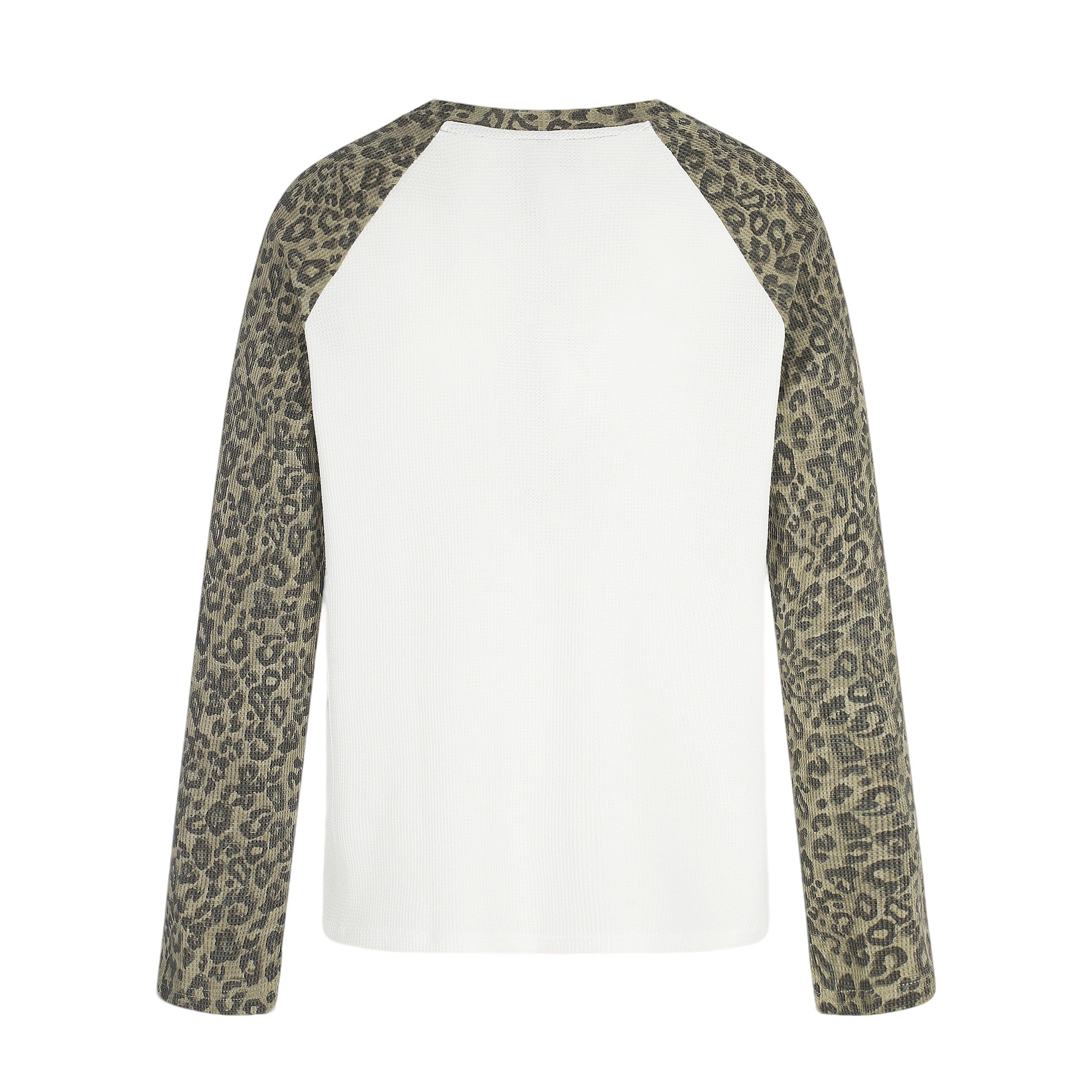 STARRVAINT Leopard Sleeve Graphic Waffle Long Sleeve T-Shirt